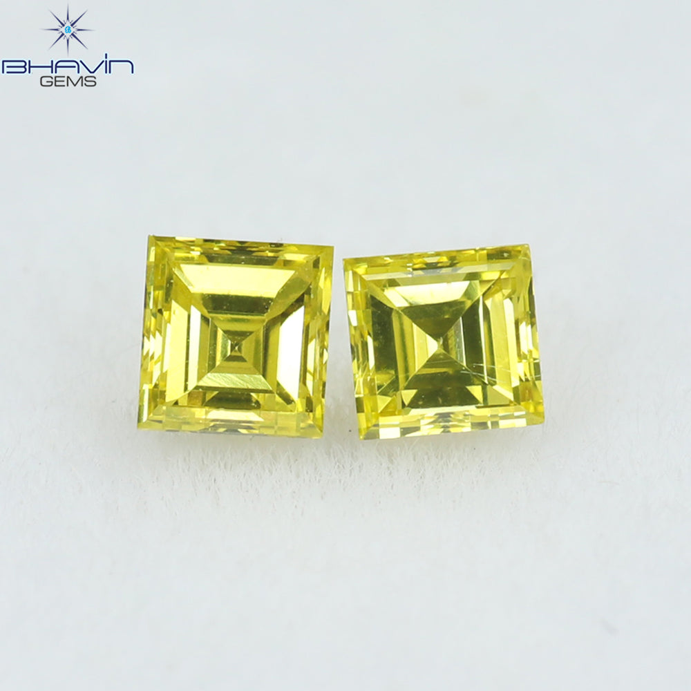 0.16 CT/2 Pcs Square Cut Natural Diamond Enhanced Yellow Color VS1 Clarity (2.32 MM)