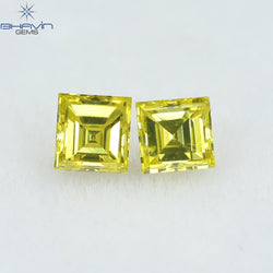 0.16 CT/2 Pcs Square Cut Natural Diamond Enhanced Yellow Color VS1 Clarity (2.32 MM)