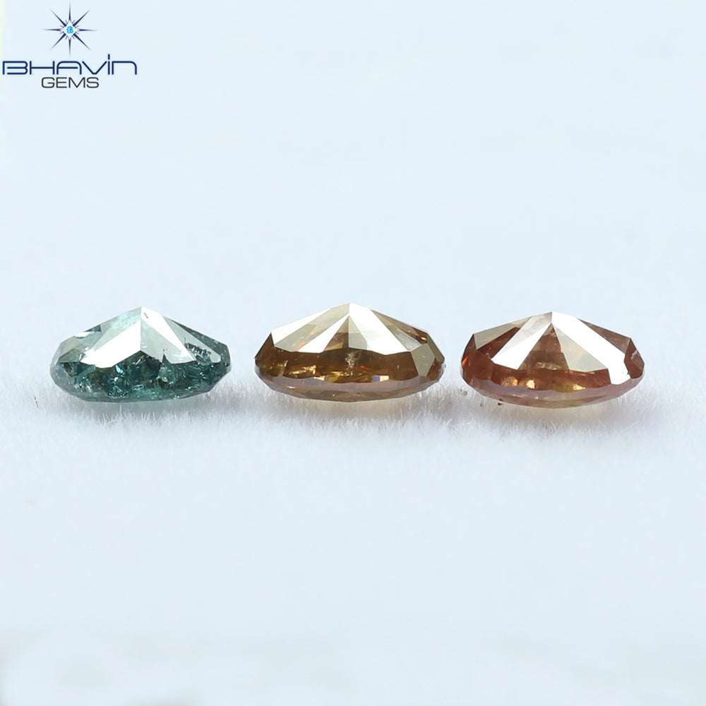 0.65 CT/3 Pcs Oval Shape Enhanced Pink Blue Color Natural Loose Diamond SI2 Clarity (4.25 MM)