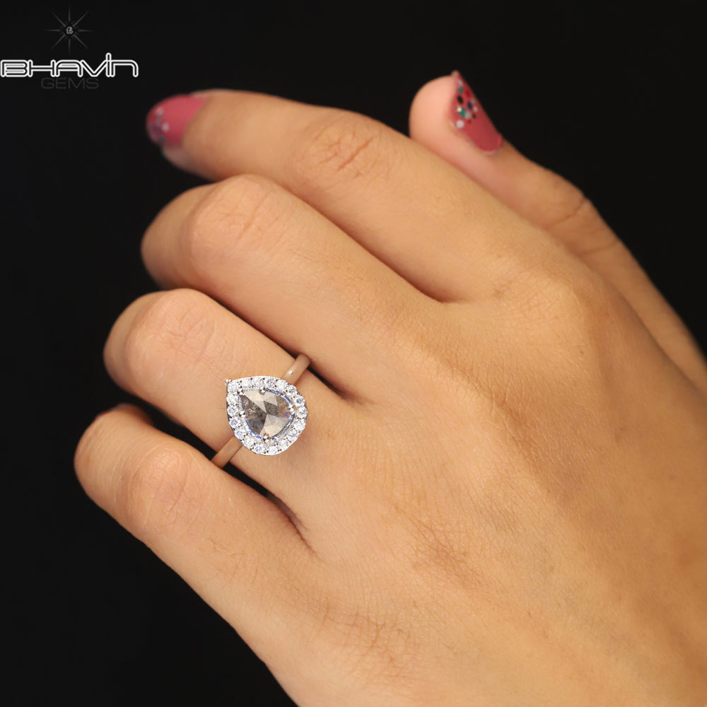 Pear Diamond Natural Diamond Ring Salt And Pepper Color Gold Ring Engagement Ring