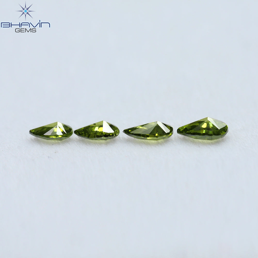 0.35 CT/4 Pcs Pear Shape Natural Diamond Green Color SI Clarity (3.91 MM)