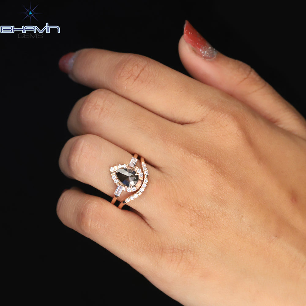 Pear Diamond Natural Diamond Ring Salt And Pepper Color Gold Ring Engagement Ring