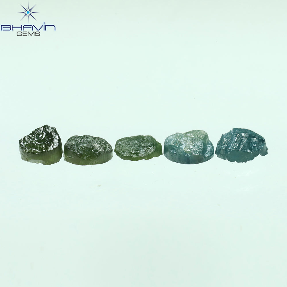 1.34 CT/5 Pcs Oval Rough Shape Green Blue Natural Loose Diamond I3 Clarity (4.60 MM)