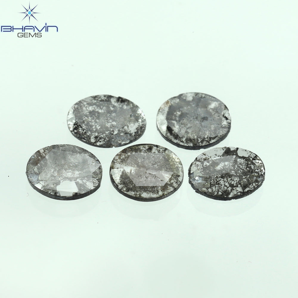 1.17 CT/5 Pcs Oval Slice Shape Natural Diamond Salt And Pepper Color I3 Clarity (5.80 MM)