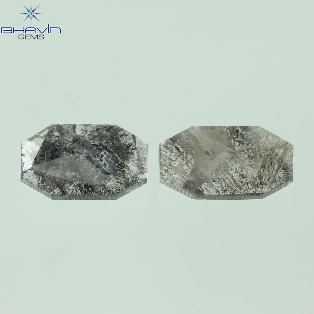 0.42 CT/2 Pcs Emerald Slice Shape Natural Diamond  Salt And Pepper Color I3 Clarity (6.48 MM)