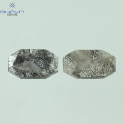 0.42 CT/2 Pcs Emerald Slice Shape Natural Diamond  Salt And Pepper Color I3 Clarity (6.48 MM)