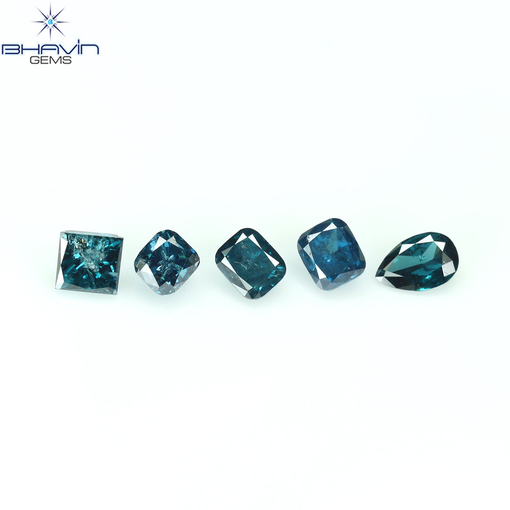 0.96 CT/5 Pcs Mix Shape Natural Diamond Blue Color I2 Clarity (4.40 MM)