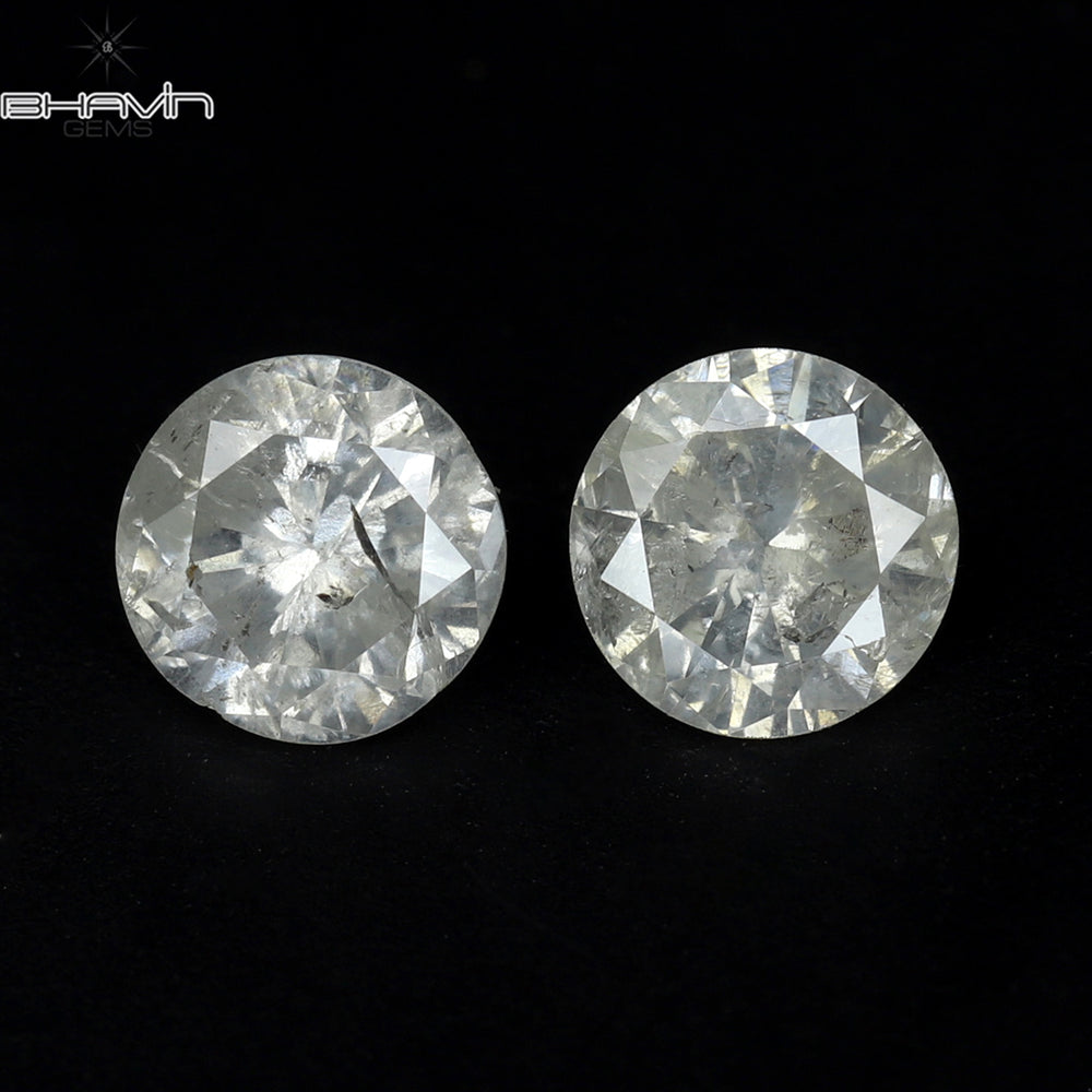0.81 CT/2 Pcs Round Shape Natural Loose Diamond White Color I3 Clarity (4.68 MM)