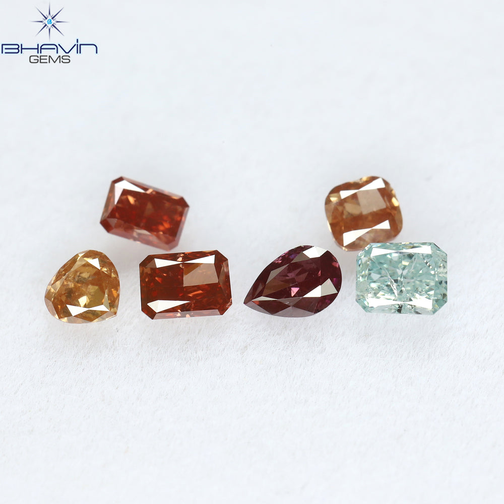 0.58 CT/6 Pcs Mix Shape Natural Diamond Pink Color SI2 Clarity (3.17 MM)