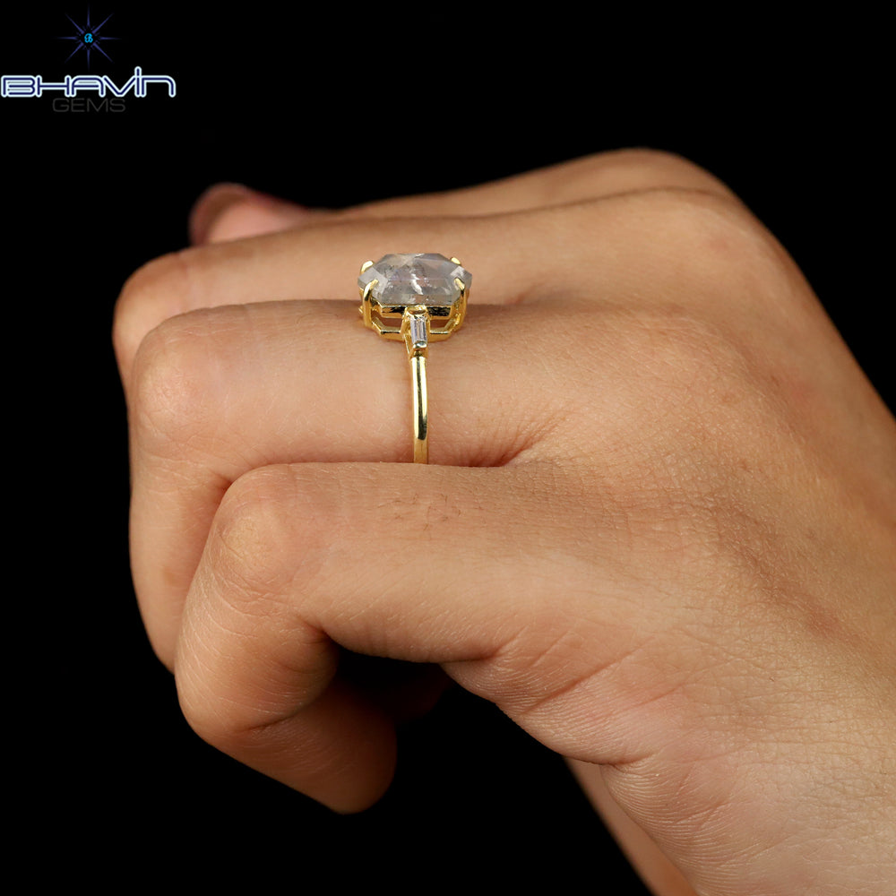 Hexagon Diamond Salt And Pepper Diamond Natural Diamond Ring Gold Ring Engagement Ring