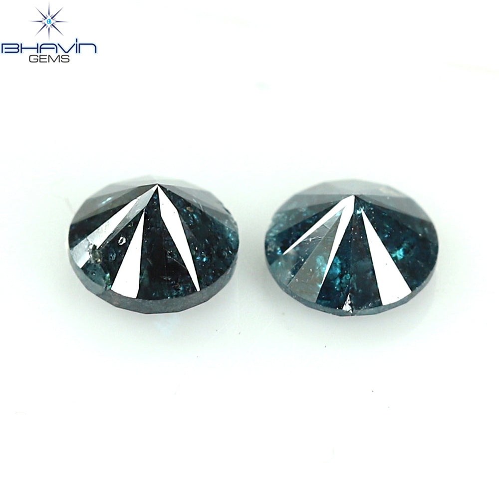 0.44 CT/2 ピース ラウンド ダイヤモンド ブルー ダイヤモンド 天然ダイヤモンド I3 クラリティ (3.73 MM)