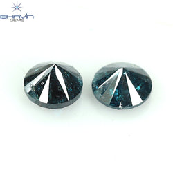 0.44 CT/2 ピース ラウンド ダイヤモンド ブルー ダイヤモンド 天然ダイヤモンド I3 クラリティ (3.73 MM)