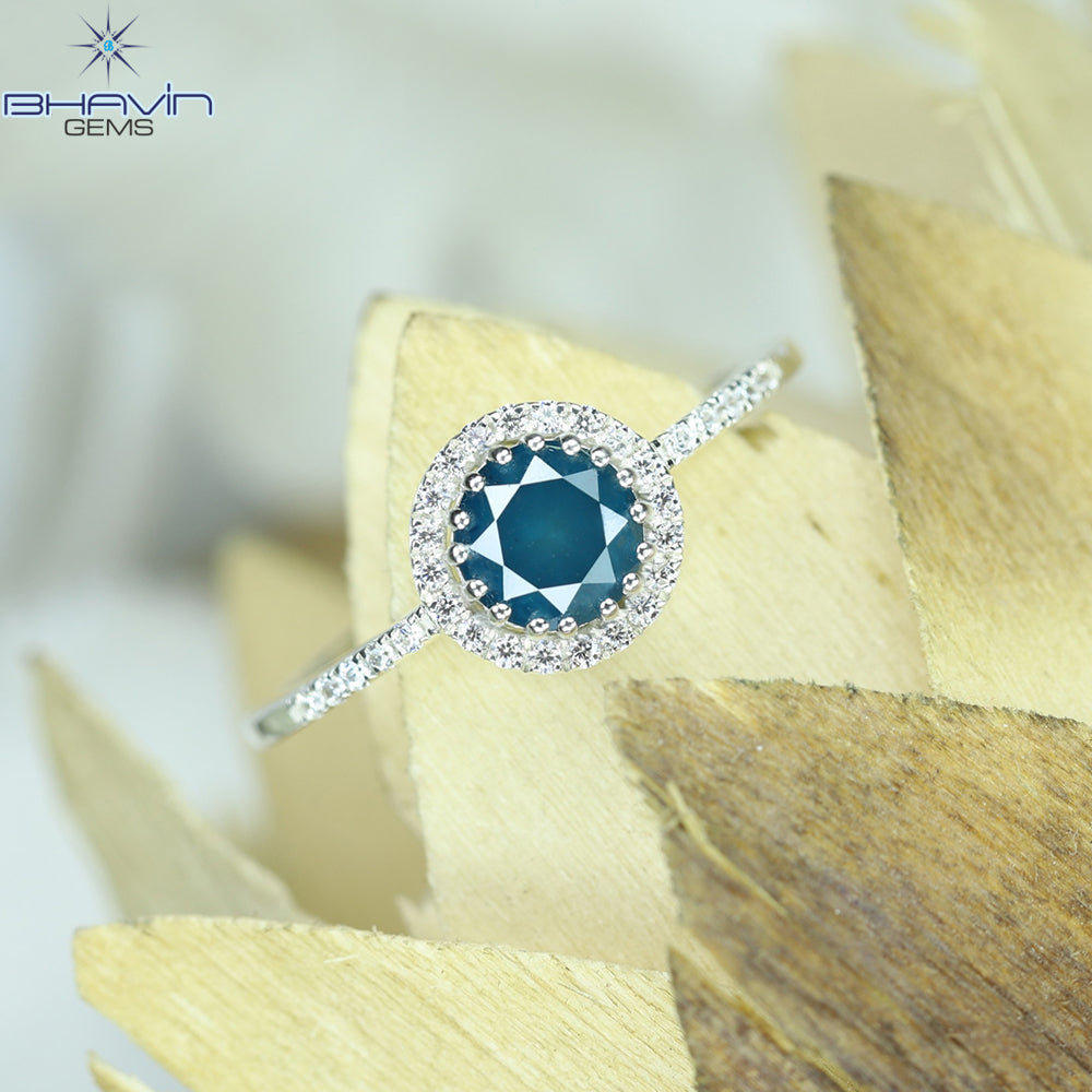 Gold Metal Blue Round Shape Diamond Engagement Ring And Wedding Diamond Ring