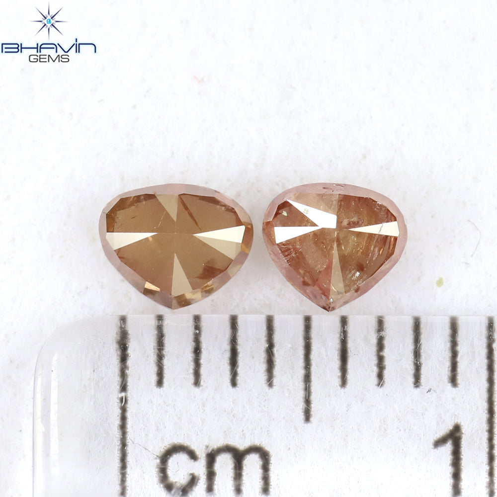 0.51 CT/2 Pcs Heart Shape Natural Loose Diamond Pink Color I2 Clarity (4.22 MM)