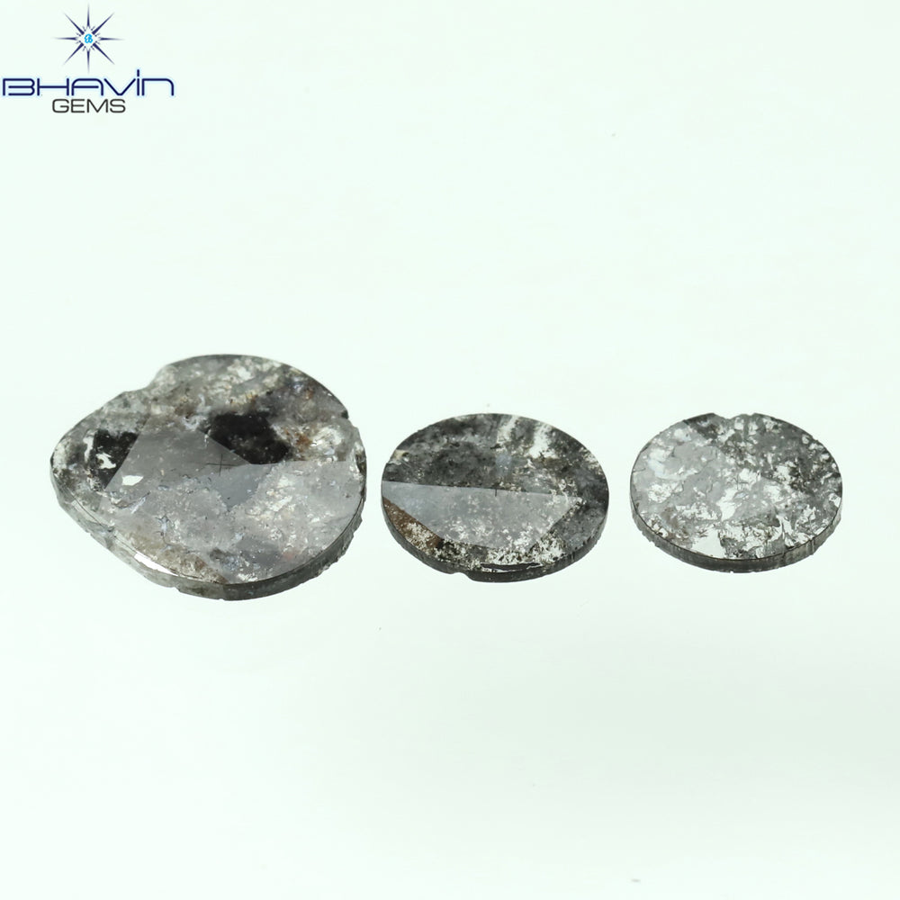 0.92 CT スライス形状 天然ダイヤモンド ソルト アンド ペッパー カラー I3 クラリティ (10.75 MM)