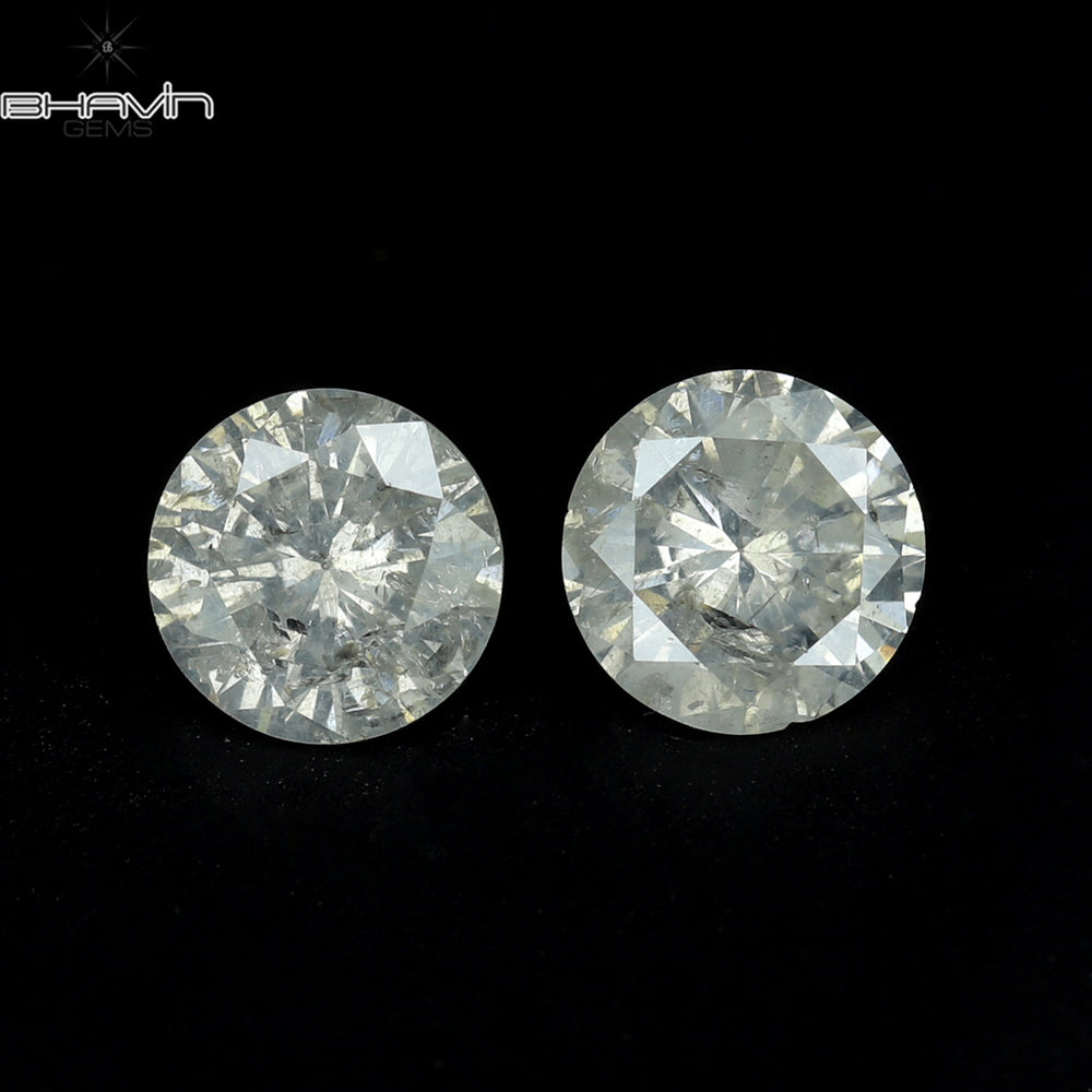 0.78 CT/2 Pcs Round Shape Natural Loose Diamond White Color I3 Clarity (4.70 MM)