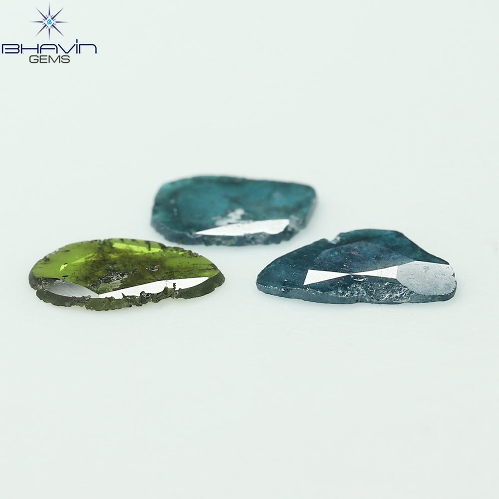 1.37 CT/3 Pcs Slice Shape Natural Diamond Blue Green Color I3 Clarity (8.84 MM)