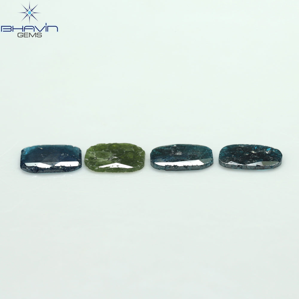 2.81 CT/4 Pcs Slice Shape Natural Diamond Blue Green Color I3 Clarity (8.48 MM)
