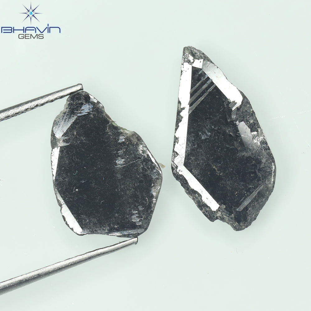 2.69 CT(2 Pcs) Slice Shape Natural Diamond Black Color I3 Clarity (15.45 MM)