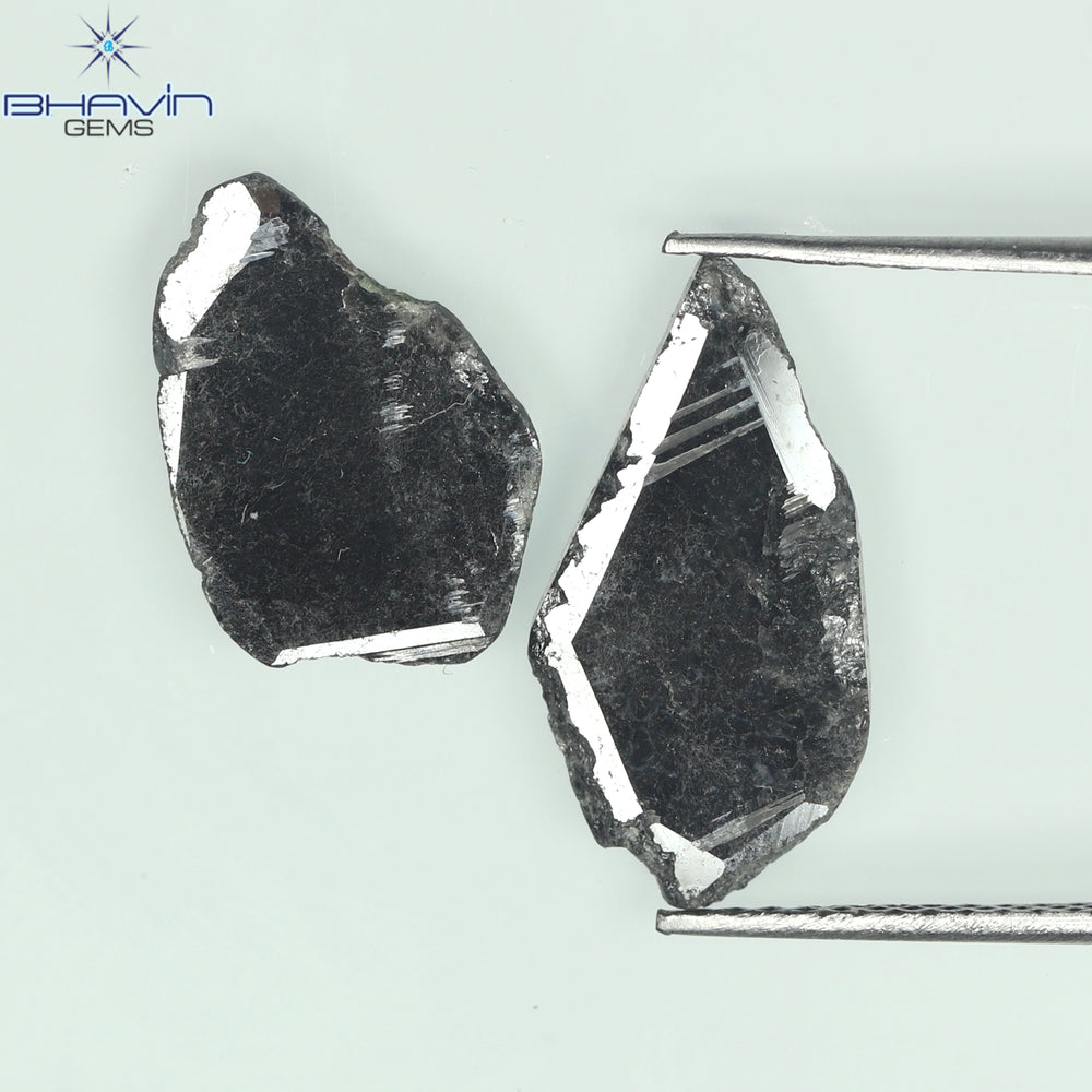 2.69 CT(2 Pcs) Slice Shape Natural Diamond Black Color I3 Clarity (15.45 MM)