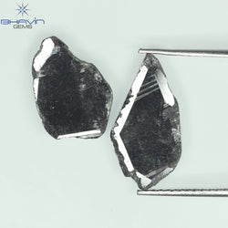 2.69 CT(2 Pcs) Slice Shape Natural Diamond Black Color I3 Clarity (15.45 MM)