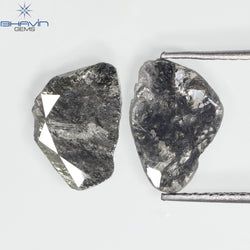 1.92 CT/2 Pcs Slice Shape Natural Diamond Salt And Pepper Color I3 Clarity (11.38 MM)