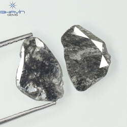 1.92 CT/2 Pcs Slice Shape Natural Diamond Salt And Pepper Color I3 Clarity (11.38 MM)