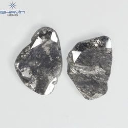 1.92 CT/2 Pcs Slice Shape Natural Diamond Salt And Pepper Color I3 Clarity (11.38 MM)
