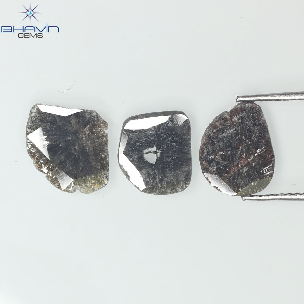 3.10 CT/3 PCS Slice Shape Natural Diamond Salt And Pepper Color I3 Clarity (11.85 MM)