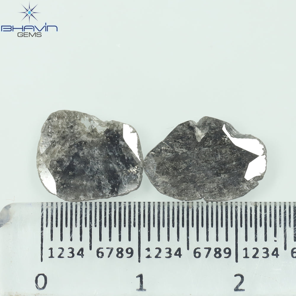 2.52 PCS Slice Shape Natural Diamond Salt And Pepper Color I3 Clarity ( 12.55 MM)