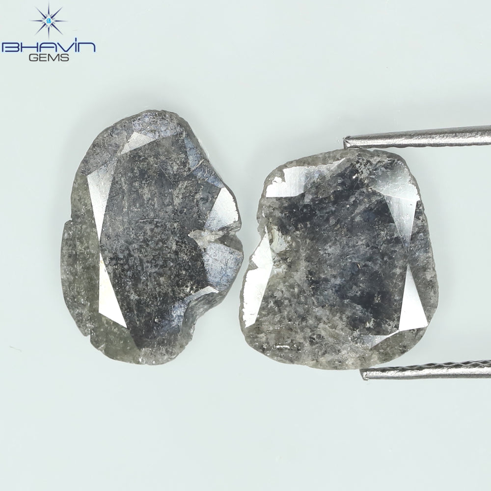 2.52 PCS Slice Shape Natural Diamond Salt And Pepper Color I3 Clarity ( 12.55 MM)