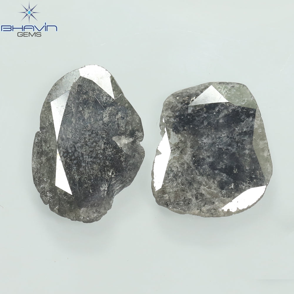 2.52 PCS Slice Shape Natural Diamond Salt And Pepper Color I3 Clarity ( 12.55 MM)
