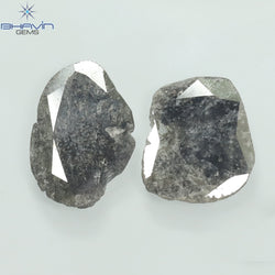 2.52 PCS Slice Shape Natural Diamond Salt And Pepper Color I3 Clarity ( 12.55 MM)