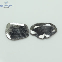 2.52 PCS Slice Shape Natural Diamond Salt And Pepper Color I3 Clarity ( 12.55 MM)