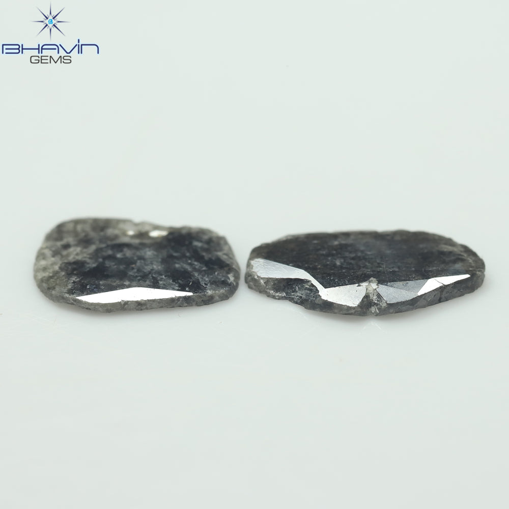 2.52 PCS Slice Shape Natural Diamond Salt And Pepper Color I3 Clarity ( 12.55 MM)