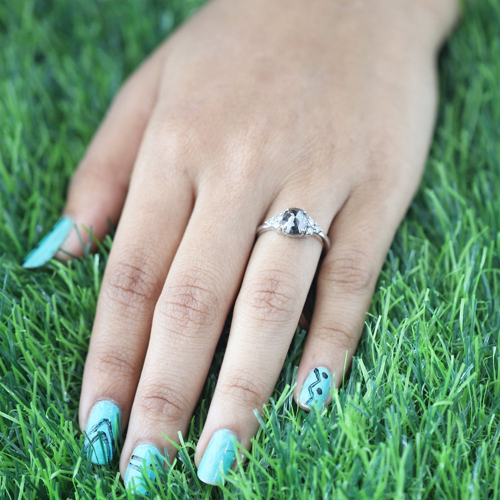 Oval Diamond Salt And Pepper Diamond Natural Diamond Ring Gold Ring Engagement Ring