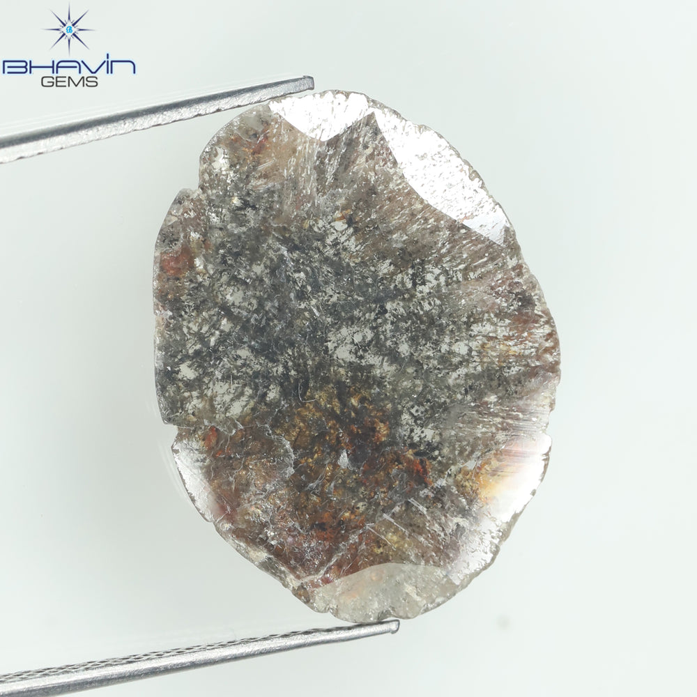 5.35 CT スライス シェイプ ナチュラル ダイヤモンド ソルト アンド ペッパー カラー I3 クラリティ (21.00 MM)