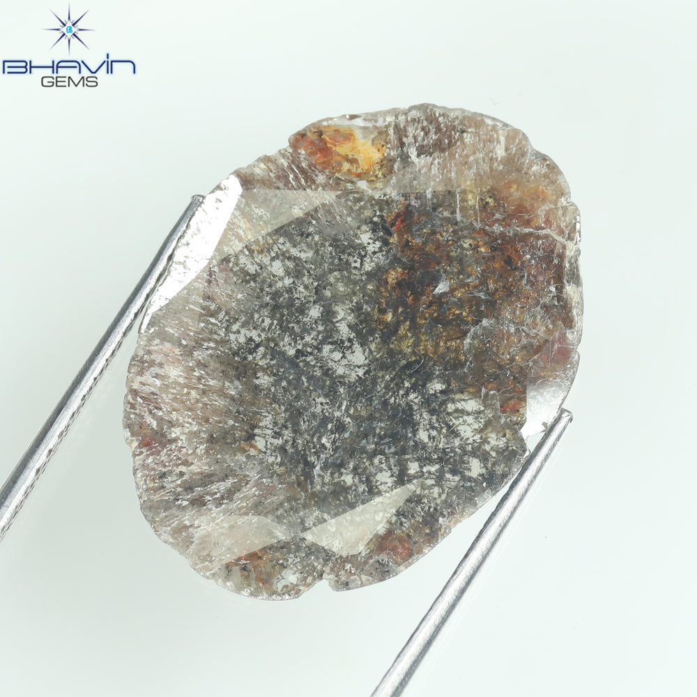 5.35 CT スライス シェイプ ナチュラル ダイヤモンド ソルト アンド ペッパー カラー I3 クラリティ (21.00 MM)