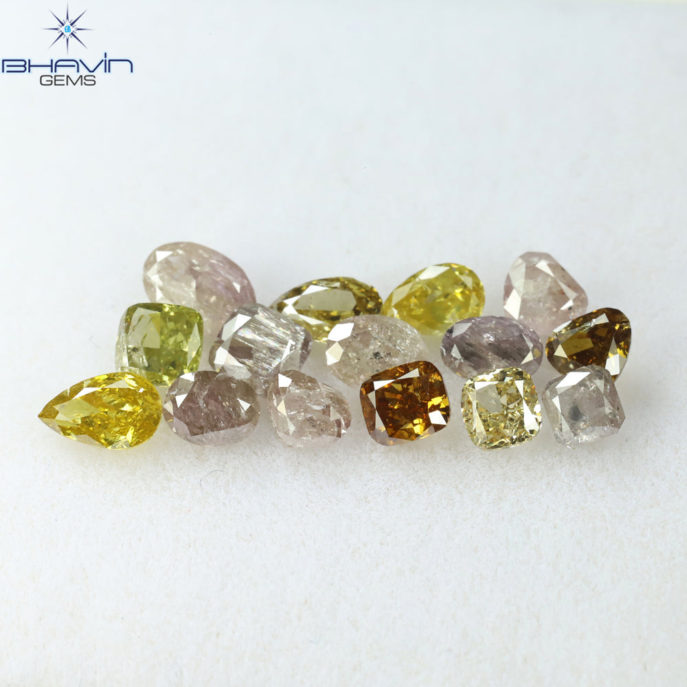 3.04 CT/15 Pcs Mix Shape Natural Diamond Pink Yellow Color I2 Clarity (5.00 MM)