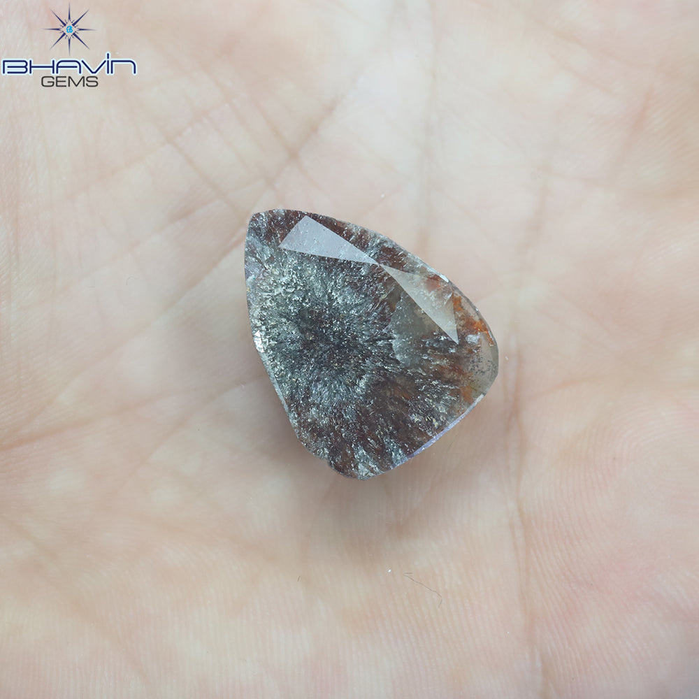 5.56 CT Pear Slice Shape Natural Diamond Salt And Pepper Color I3 Clarity (21.50 MM)