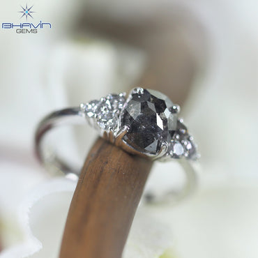 Oval Diamond Salt And Pepper Diamond Natural Diamond Ring Gold Ring Engagement Ring
