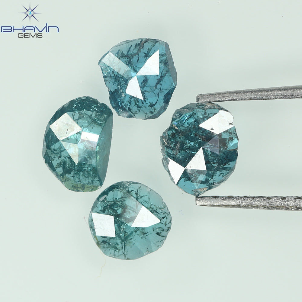 1.05 CT、ノーカット ポルキ シェイプ、天然ダイヤモンド、ブルー カラー、I3 クラリティ (5.42 MM)