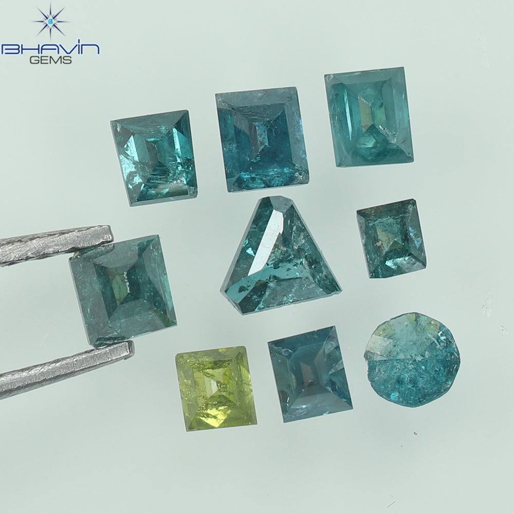 0.75 CT (9 Pcs), Square Baguette Shape, Natural Diamond, Blue Color, I3 Clarity (2.81 MM)
