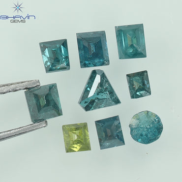 0.75 CT (9 Pcs), Square Baguette Shape, Natural Diamond, Blue Color, I3 Clarity (2.81 MM)