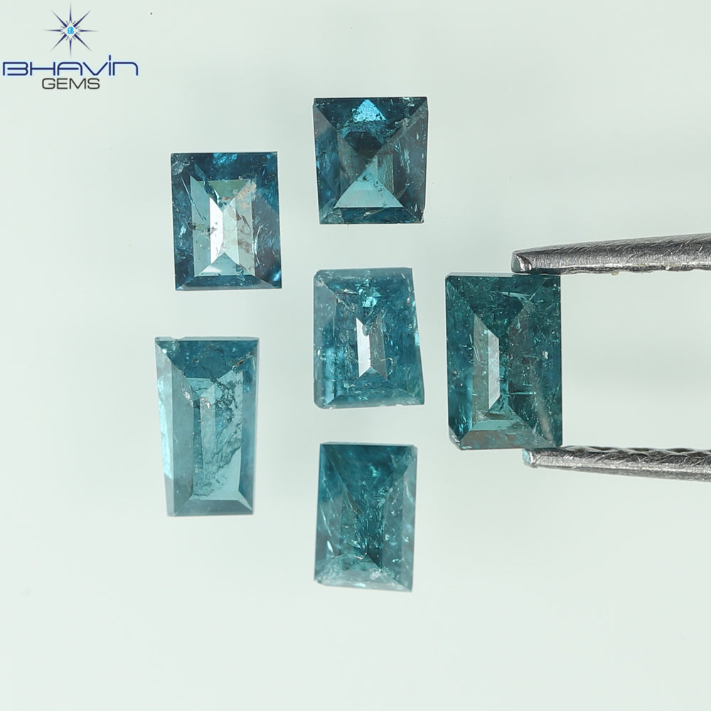 0.79 CT/6 Pcs, Baguette Shape, Natural Diamond, Blue Color, I3 Clarity (4.08 MM)