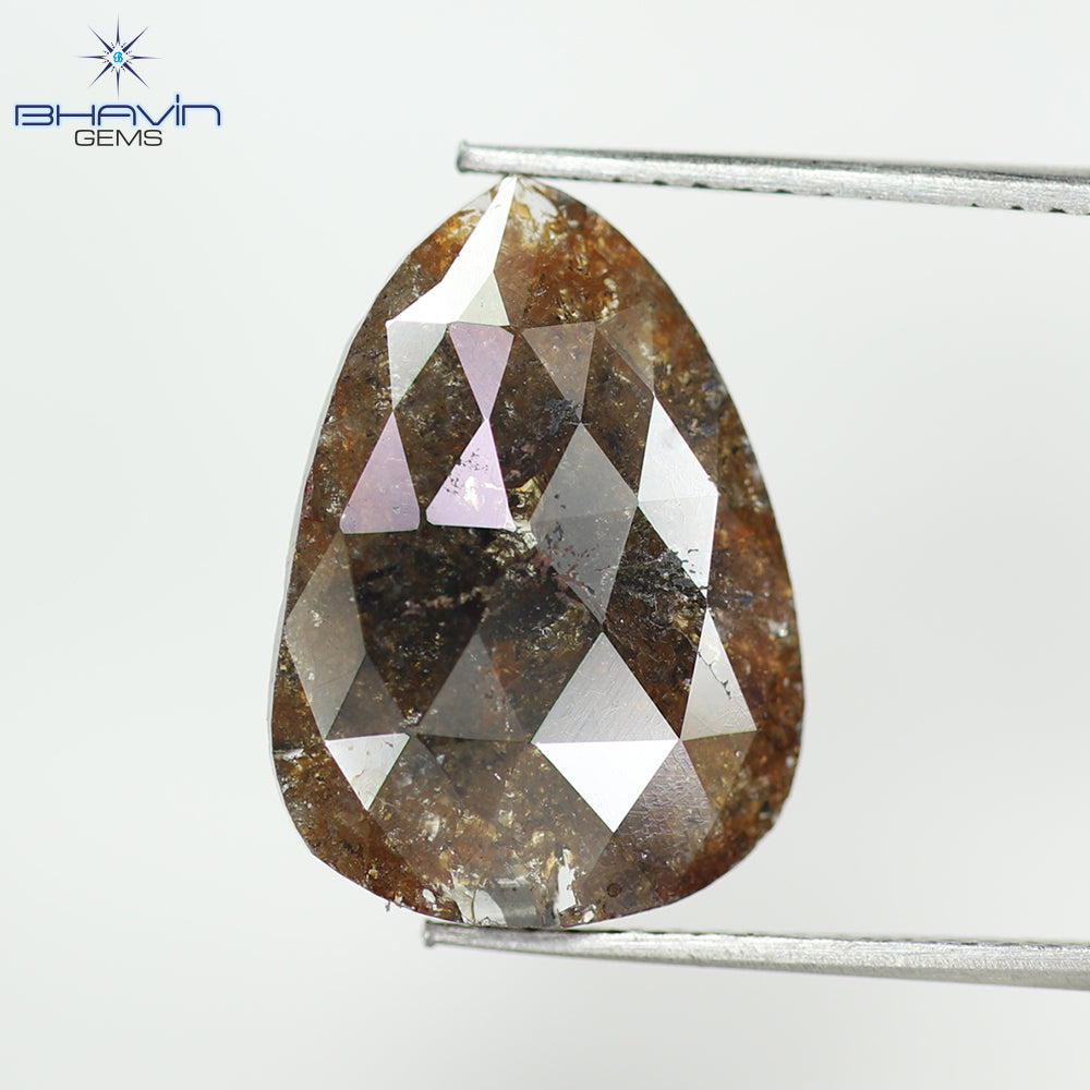3.73 CT, Pear Diamond, Brown Red Color, Clarity Opaque