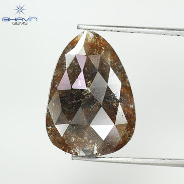 3.73 CT, Pear Diamond, Brown Red Color, Clarity Opaque