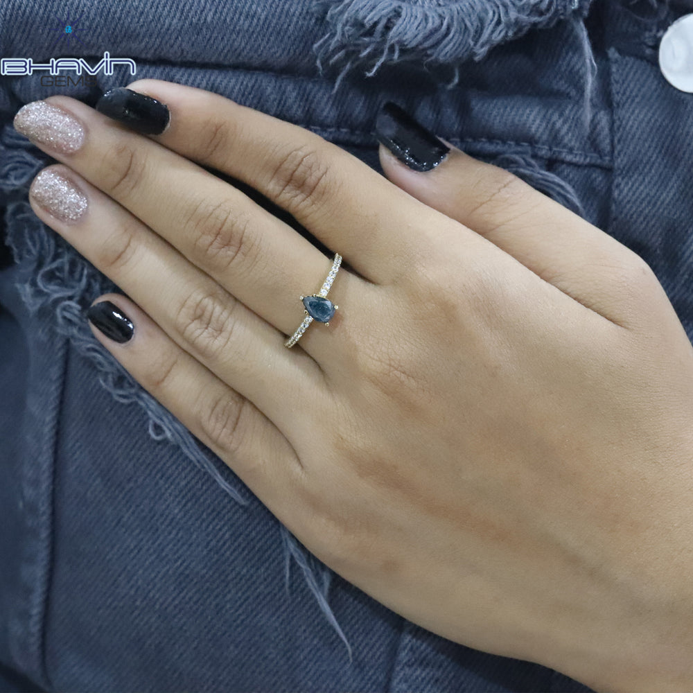 Pear Diamond, Blue Diamond, Gold Ring, Natural Diamond Ring, Engagement Ring, Wedding Ring, Diamond Ring