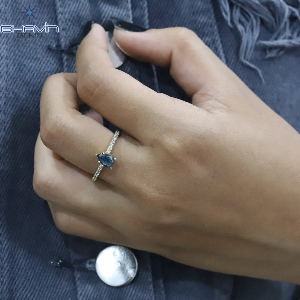 Pear Diamond, Blue Diamond, Gold Ring, Natural Diamond Ring, Engagement Ring, Wedding Ring, Diamond Ring