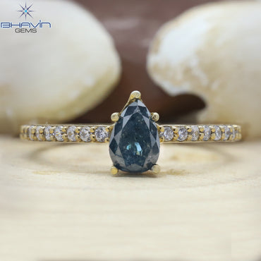 Pear Diamond, Blue Diamond, Gold Ring, Natural Diamond Ring, Engagement Ring, Wedding Ring, Diamond Ring